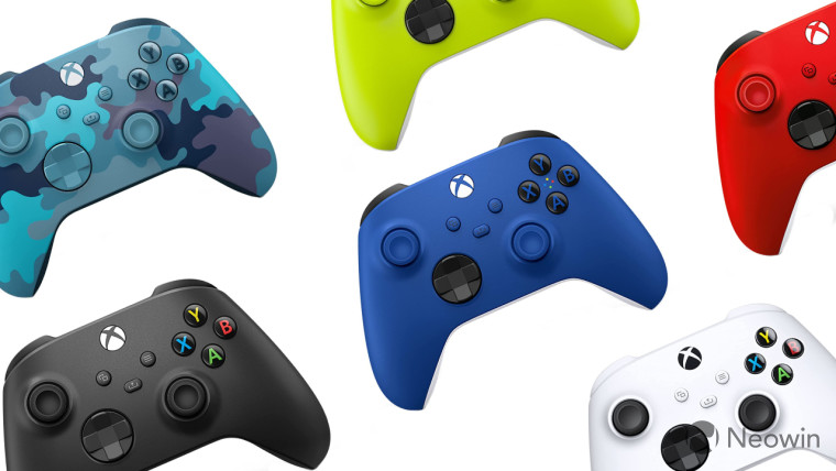 Several Xbox Wireless Controllers in different color variants