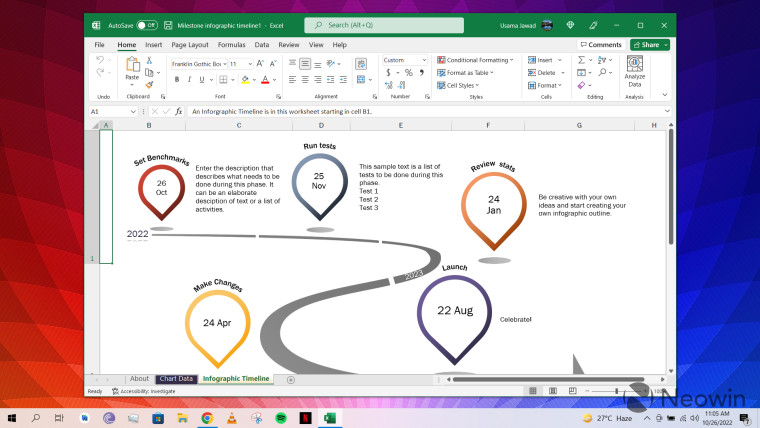 Excel for Windows with template open on Windows 10 desktop