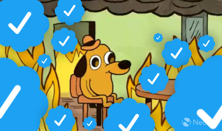 A This is fine meme full of Twitter checkmarks