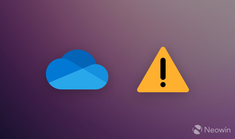 A OneDrive logo next to an alert icon indicating low storage