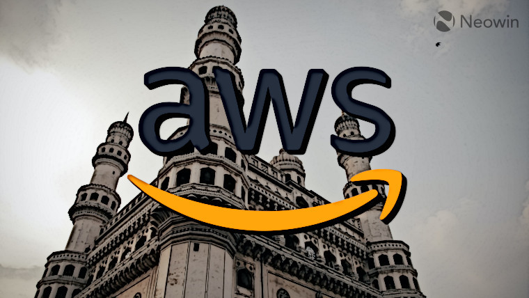 AWS logo in front of a Hyderabad landmark