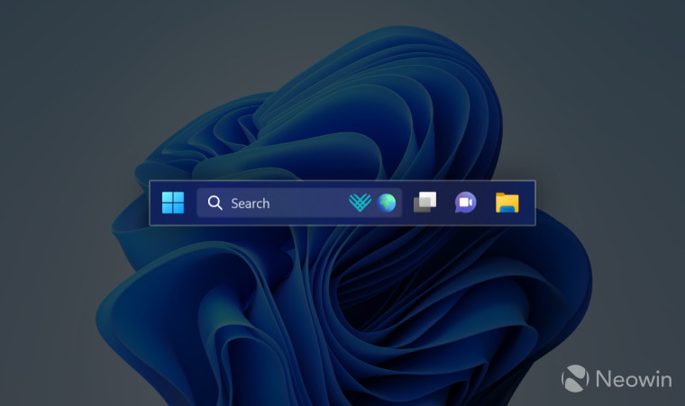 Windows 11 taskbar with the search box and search highlights