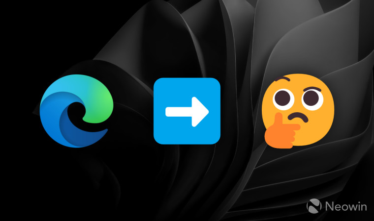 An image showing an Edge logo next to a forward button and a thinking emoji