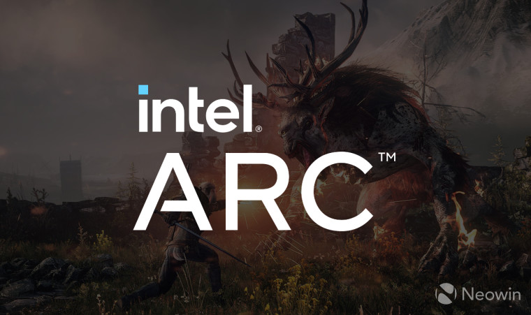 A screenshot from The Witcher 3 with the Intel ARC Logo superimposed