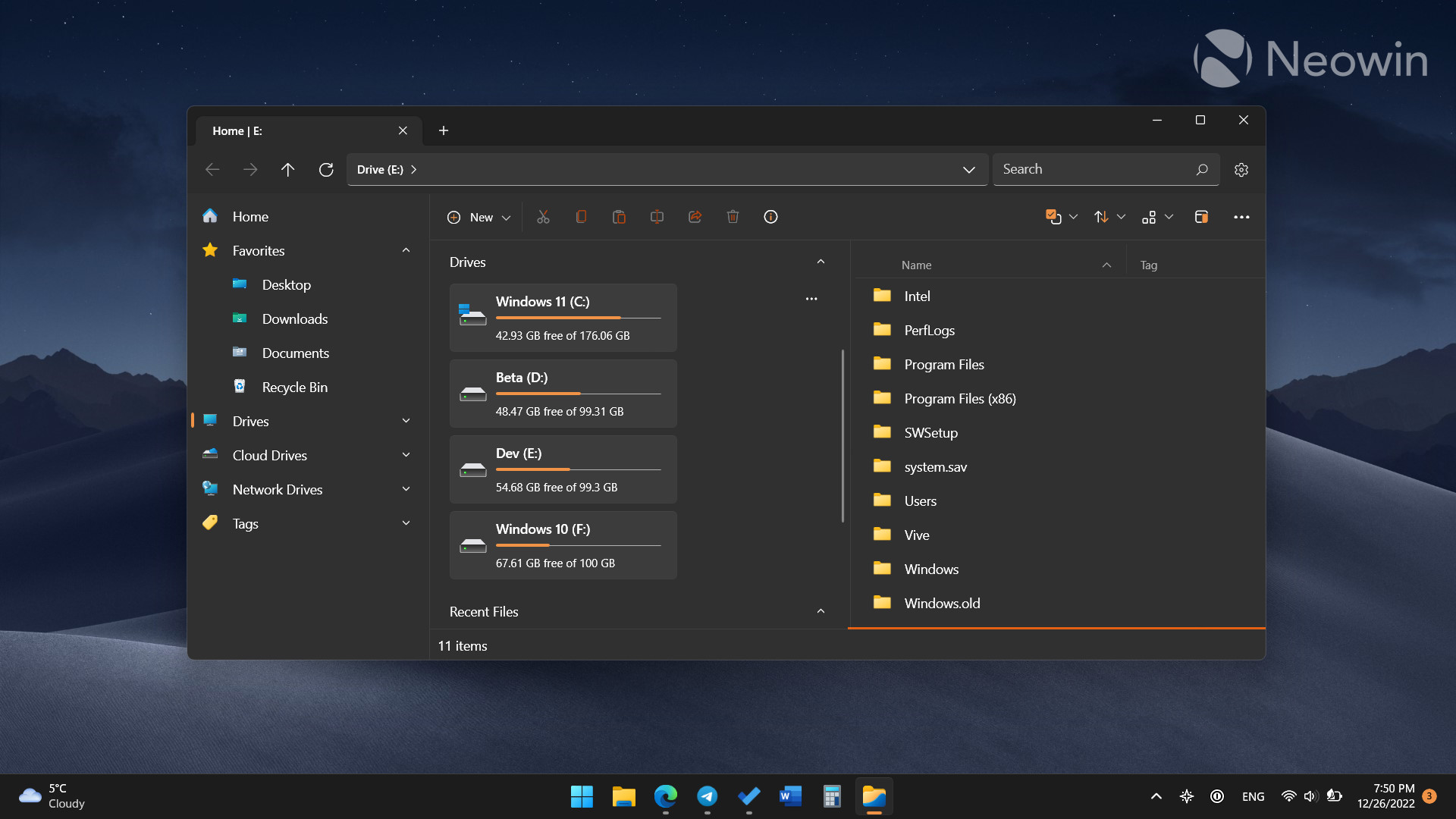 The Files App file manager in Windows 11