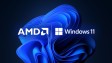 Windows 11 and AMD logo side by side with bloom background