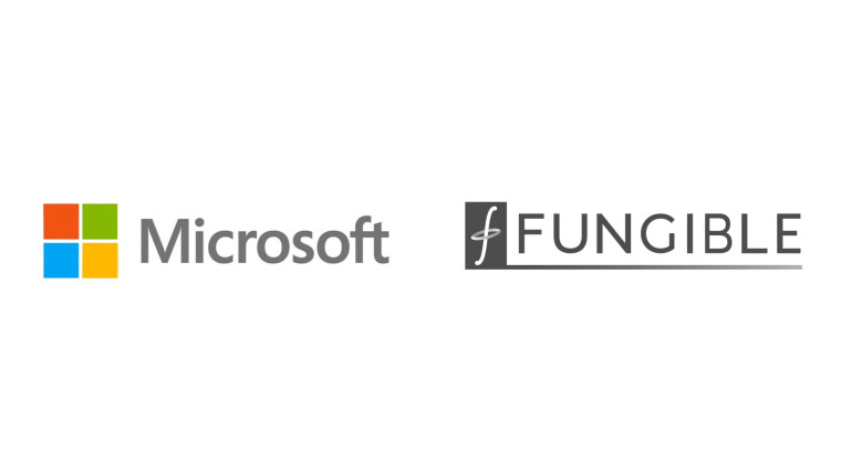 Microsoft logo to the left and Fungible logo to the right