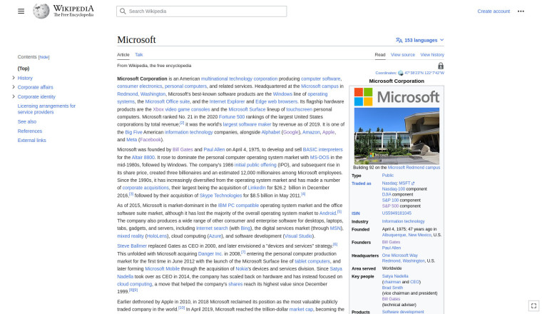 Microsoft Wikipedia article