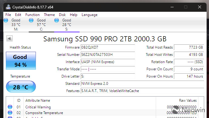 Samsung 990 Pro with CrystalDiskInfo