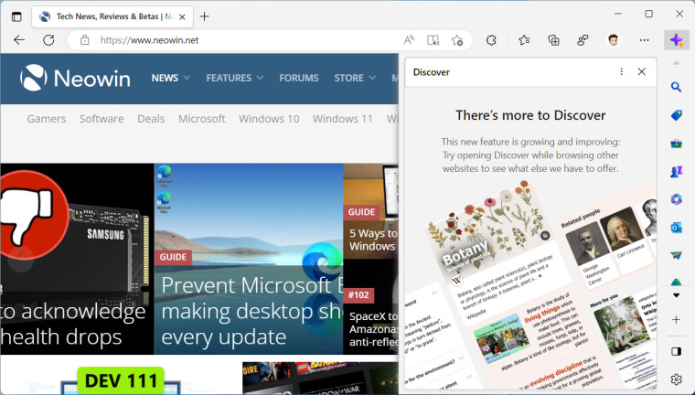 The Discover pane in Microsoft Edge