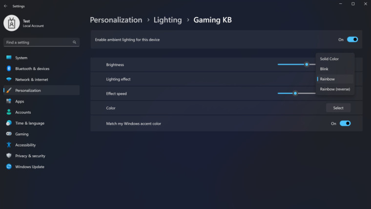 The new Lighting section in Windows 11s Settings app