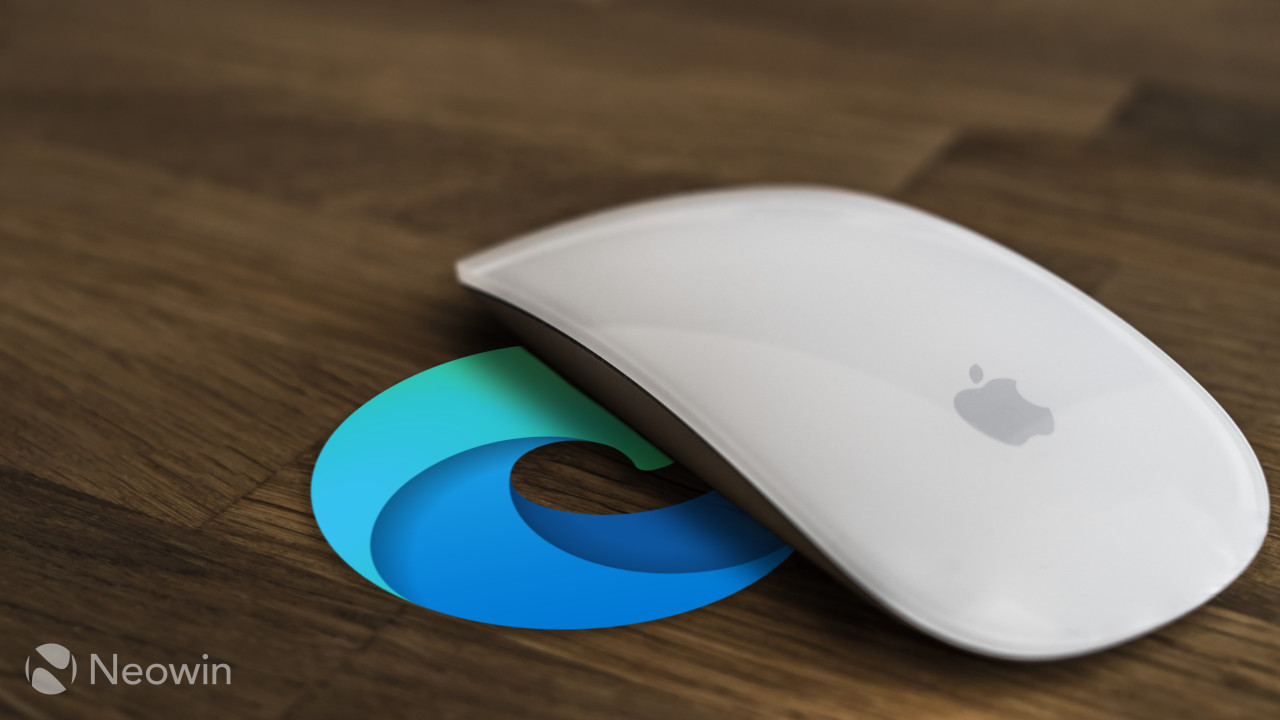 Microsoft Edge logo below the Apple Magic Mouse