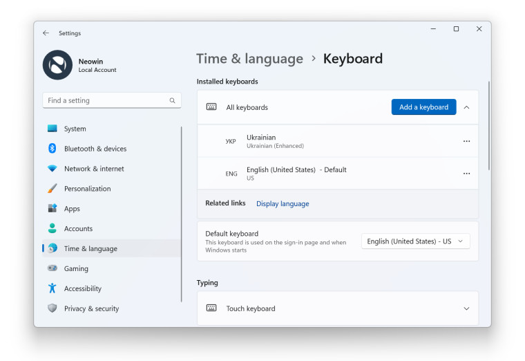 The new keyboard settings section in Windows 11 build 25300