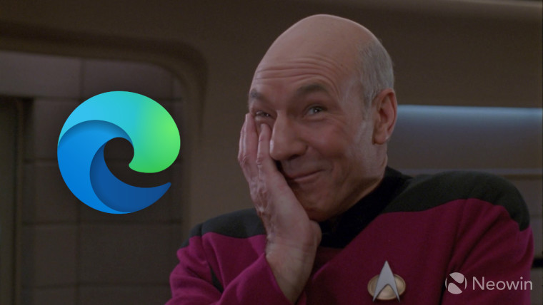 Captain Picard making facepalming next to a Microsoft Edge logo