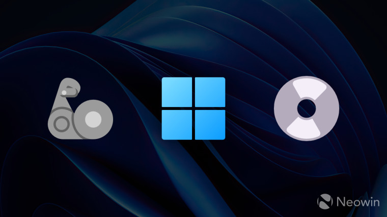 A Windows 11 Logo next to a CD and strong arm emoji