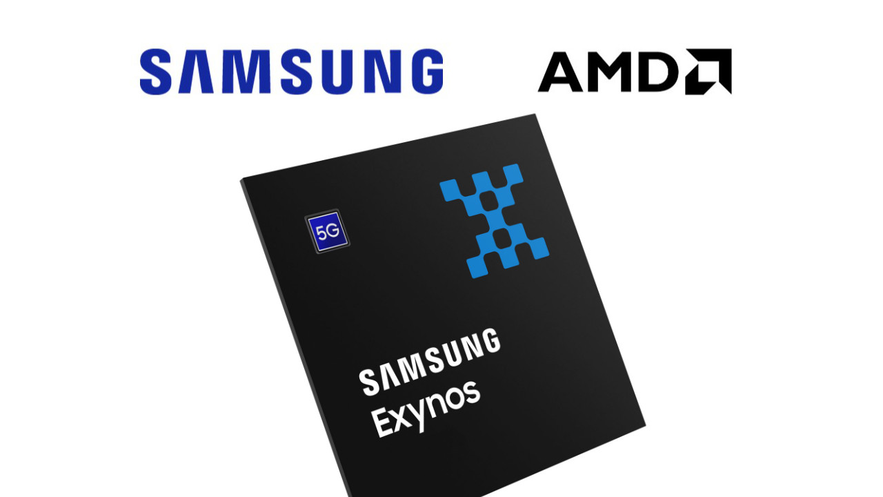 Samsung and AMD logos above the Samsung Exynos chip