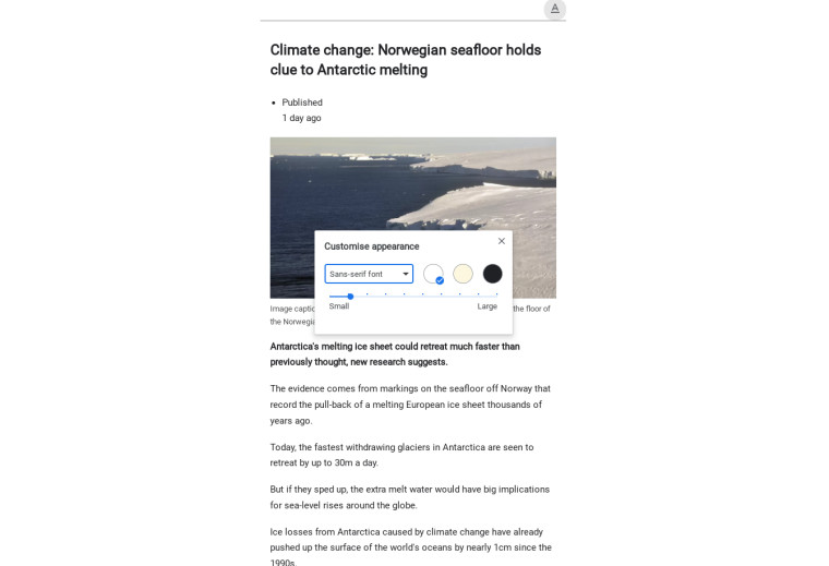 Reader mode in Chrome