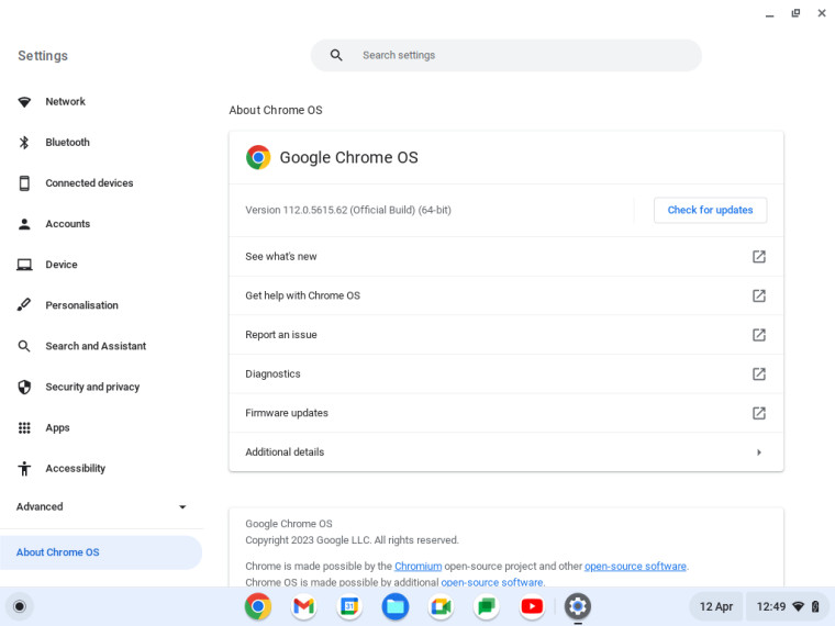 ChromeOS Flex settings menu