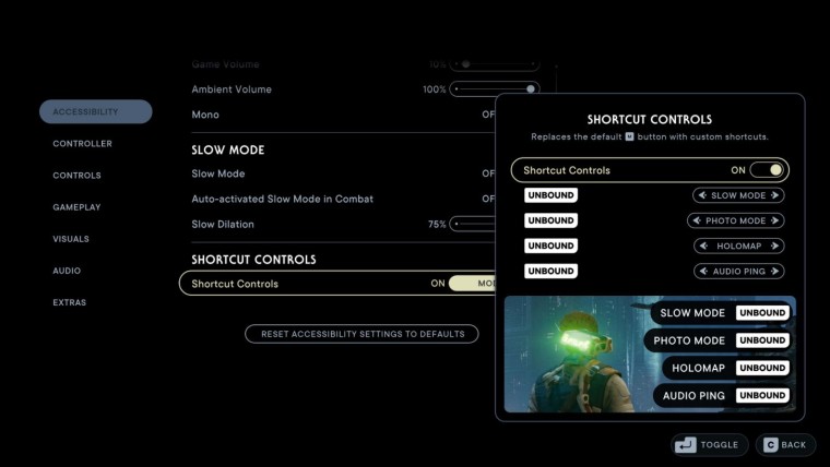 Star Wars Jedi Survivor accessibility options