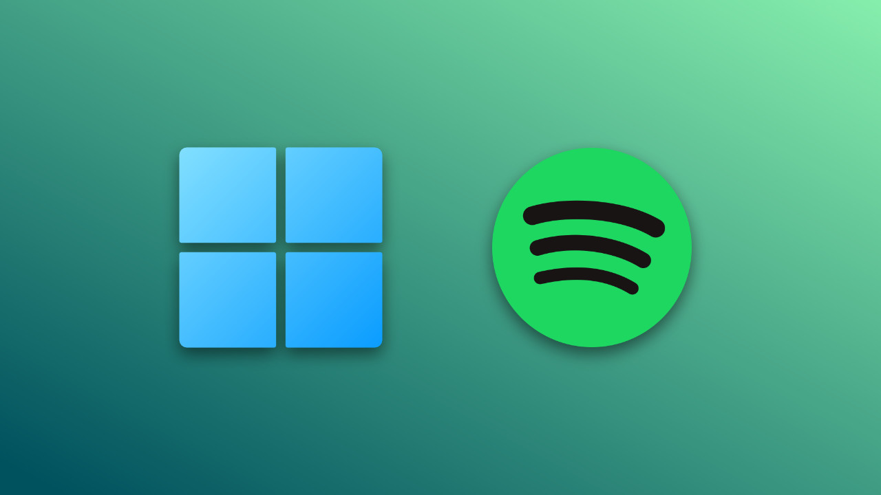 A Windows 11 logo next to a SPotify logo