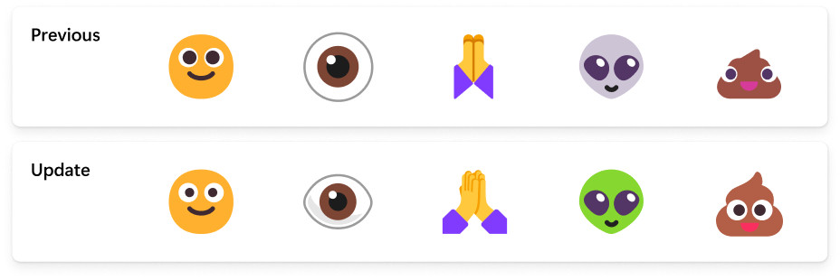 Beispiele für aktualisierte Emojis in unserem aktuellen Set.