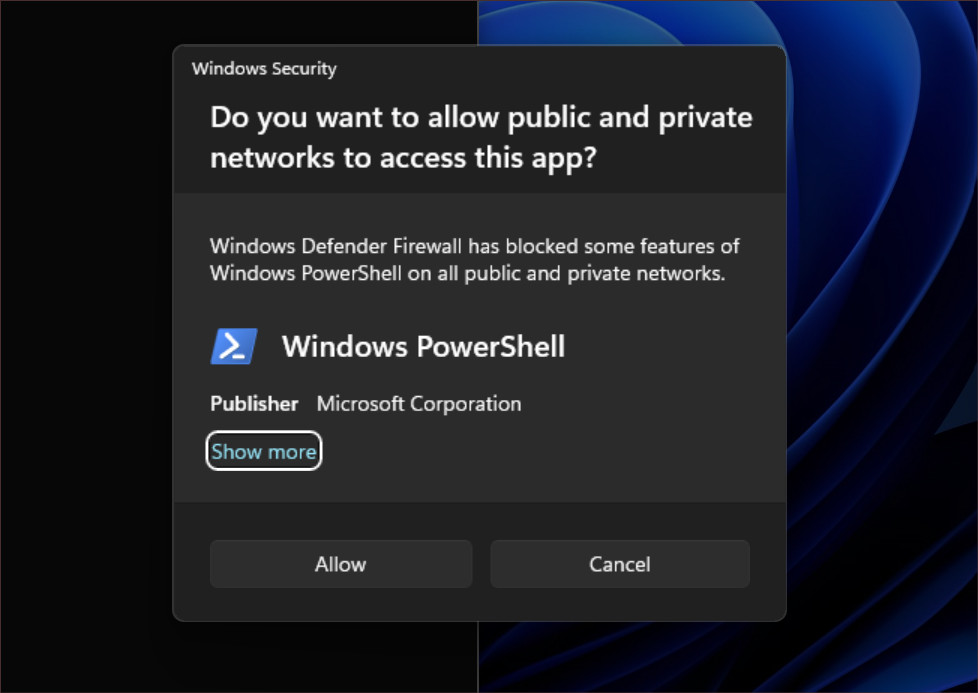 Finestre di notifica di Windows Security (firewall) aggiornate.