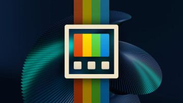 A custom PowerToys logo with a frosted glass background and rainbow stripes