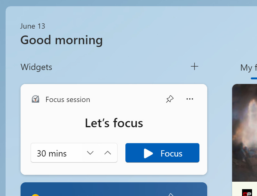 Das neue Focus Session-Widget.