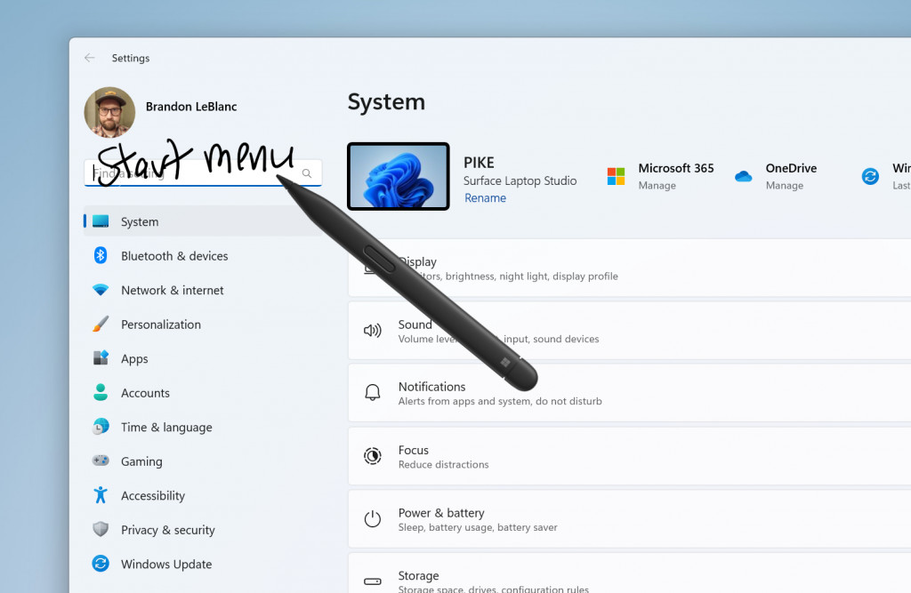 Verwenden Sie Ihren Stift zum handschriftlichen Schreiben überall dort, wo Sie in Windows etwas eingeben können, beispielsweise im Suchfeld in den Einstellungen.