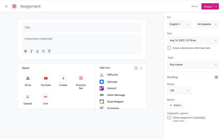 Google Classroom disable assignment submission