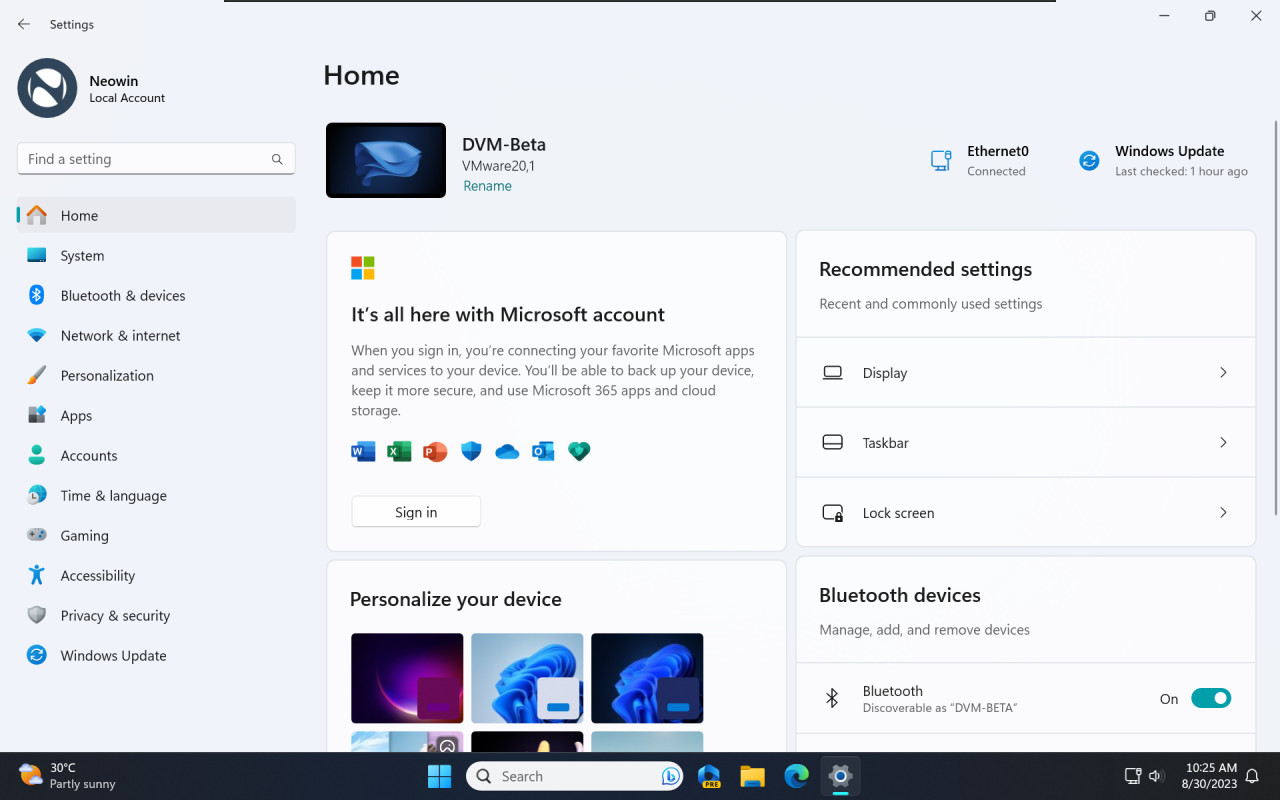 Windows 11'deki Ayarlar uygulamasındaki Ana sayfanın ekran görüntüsü