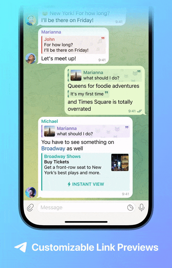 A GIF showing the redesigned link previews in Telegram