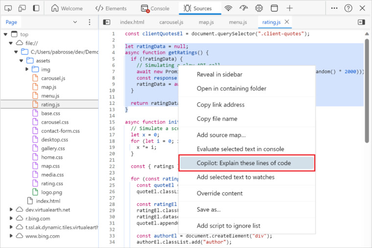 Copilot in Microsoft Edge DevTools