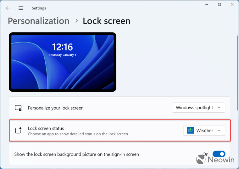 Lock Screen personalization settings in Windows 11