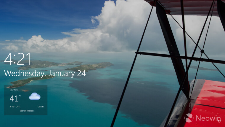 Windows 10s lock screen with the new weather widget