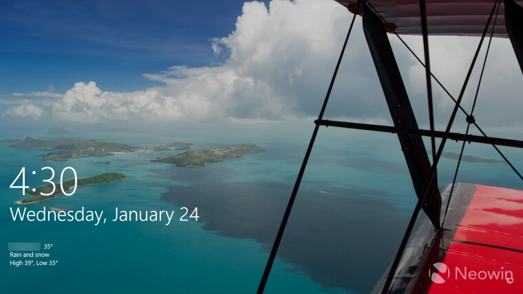 Windows 10s lock screen with the weather widget