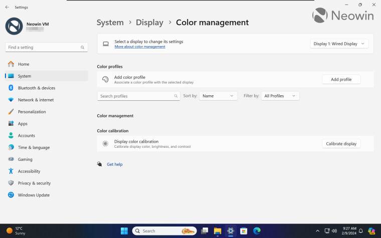 The new Color Management page in Windows 11s Settings app