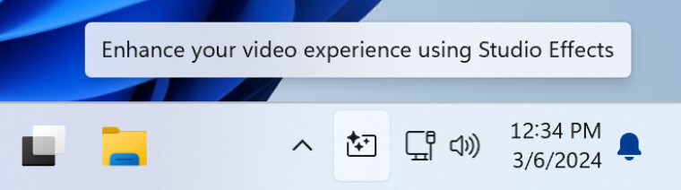 The new Windows Studio Effects button in Windows 11