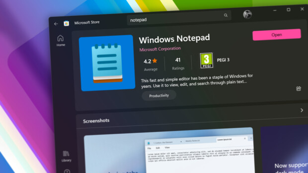 Notepad in the Microsoft Store