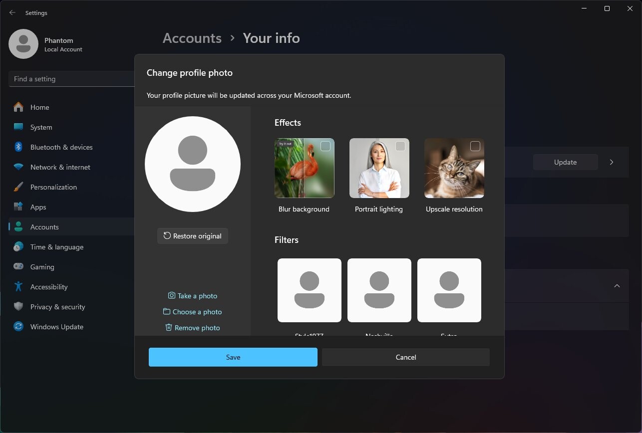 The new profile picture editor in Windows 11