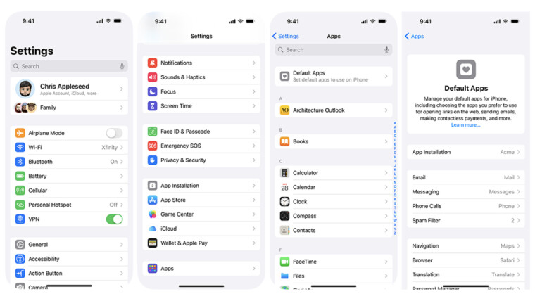 The Default Apps section in iOS 18