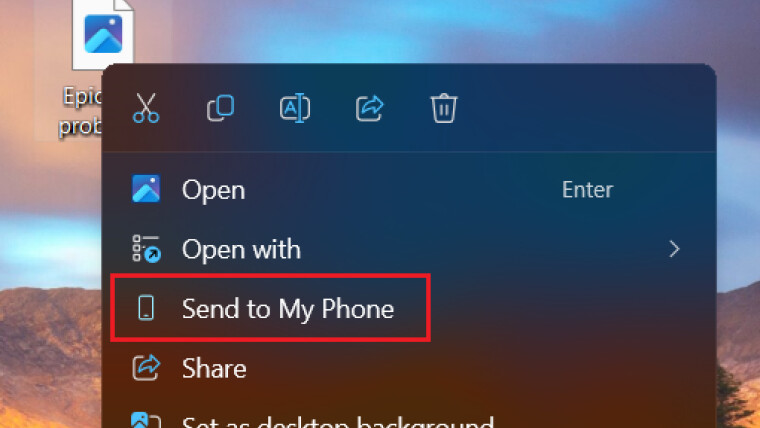 The new Send to My Phone option in Windows