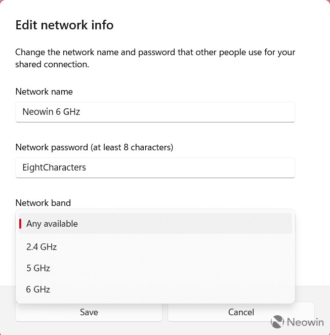 6GHz Hotspot settings in Windows 11