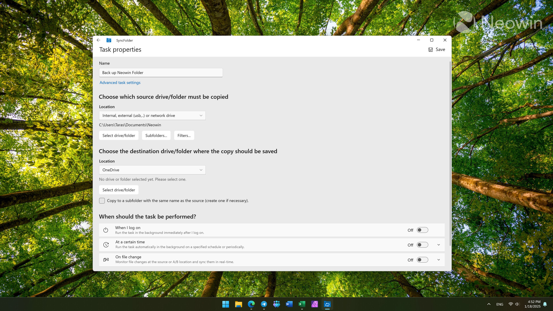 SyncFolder app in Windows 11