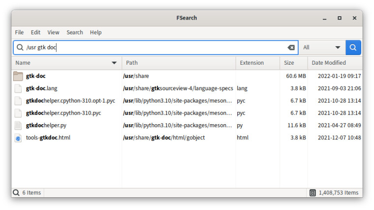 A screenshot of FSearch in action