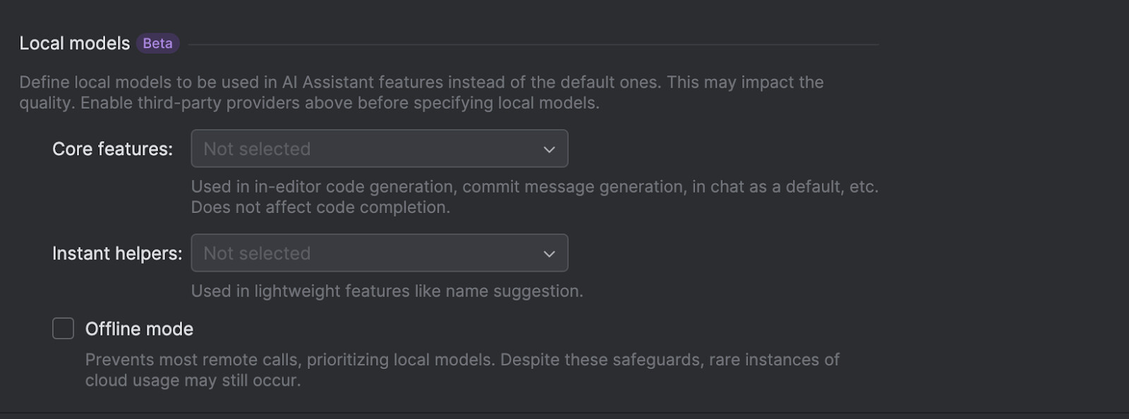 Local Models in JetBrains AI Assistant