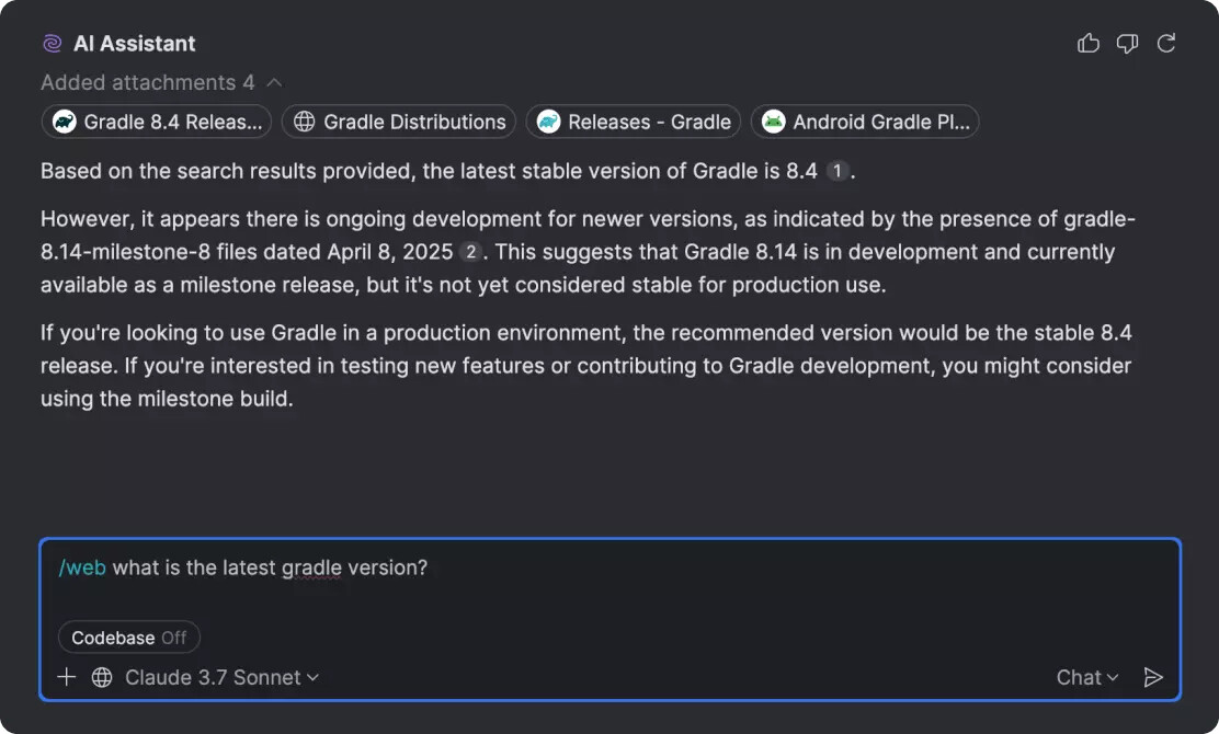JetBrains AI Assistant Web Search