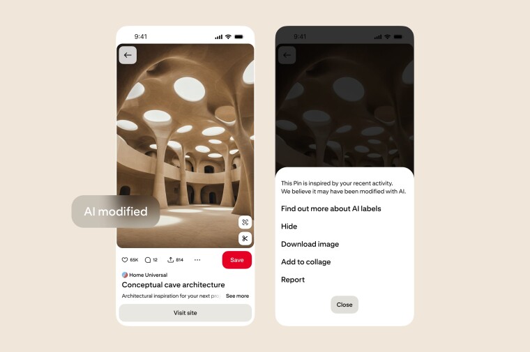 AI modified labels in Pinterest
