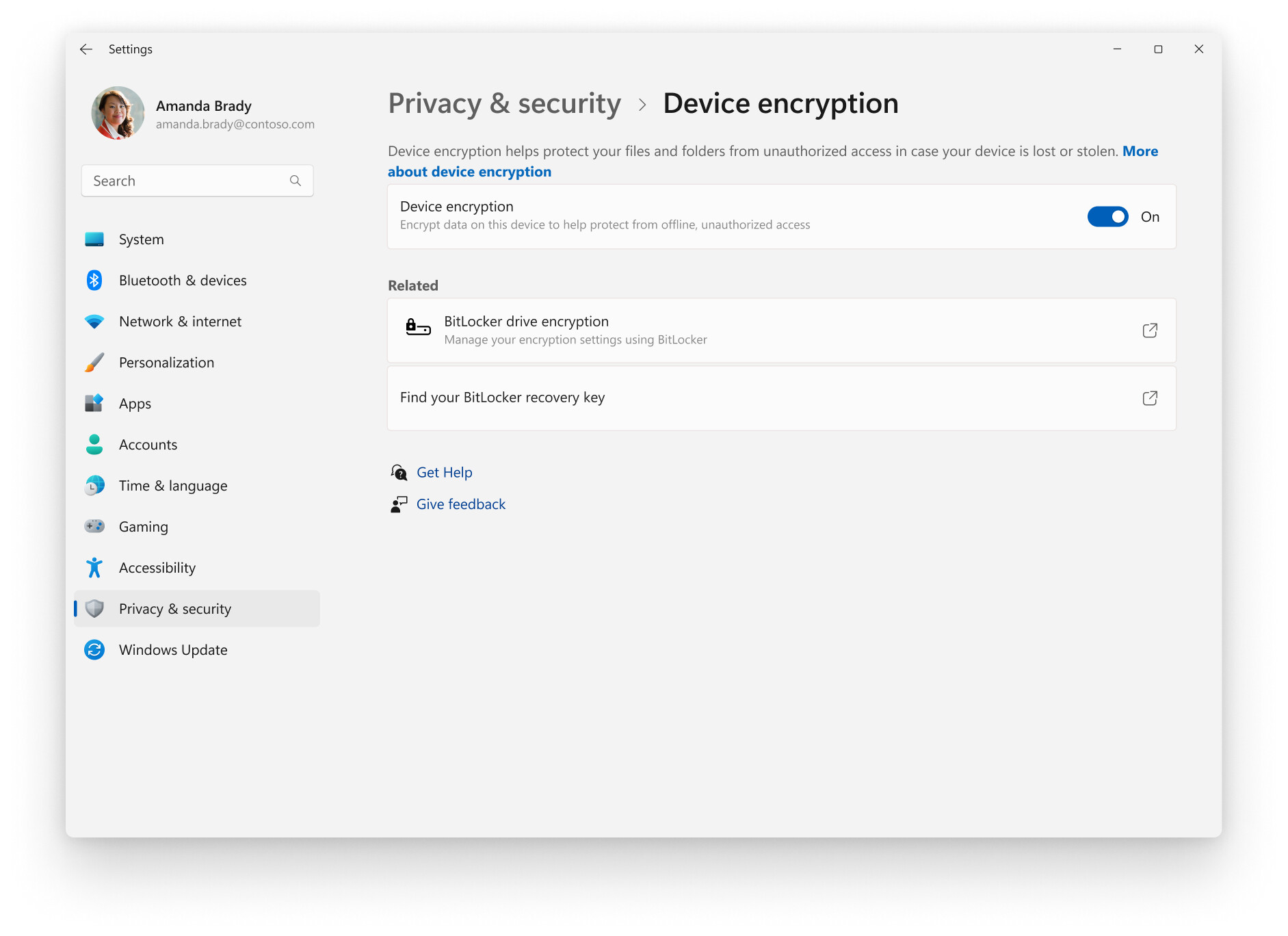 bitlocker enable and disable option in the Settings