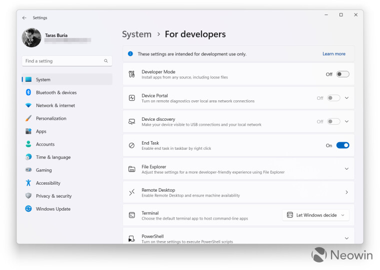Developer Settings in Windows 11